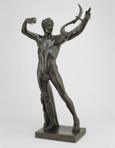 Fiatal Sophocles a szalámi csata utáni győzelem kórusának vezetője, 1885-ös minta, 1911-ben öntött (bronz zöld patinával) alkotó: John Donoghue