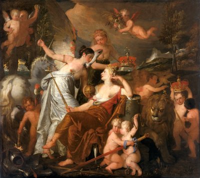 „Egy néhai hercegnő, aki megszemélyesíti a békét, megkoronázva Anglia dicsőségét, tükrözve Európát” (1819) alkotó: John Downman