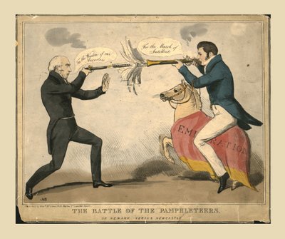 A röpiratírók csatája. Vagy Newark kontra Newcastle, 1829. alkotó: John Doyle
