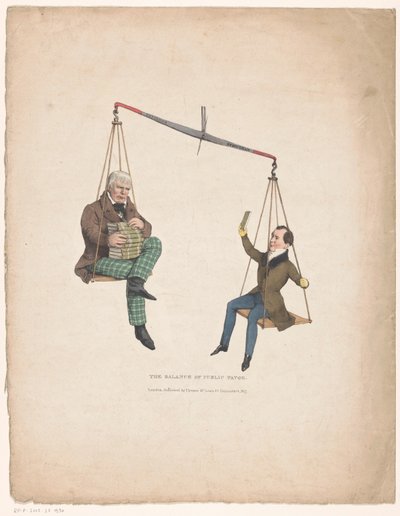 Mérleg Walter Scott és Thomas Moore írókkal A közkedvezmény mérlege (cím a tárgyon) alkotó: John Doyle