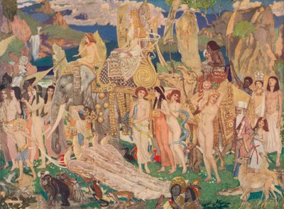 Elefántcsont, majmok és pávák Sába királynője, 1909 alkotó: John Duncan