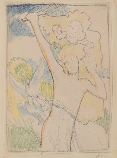 Untitled [Női alak és galambok] (ceruza) alkotó: John Duncan