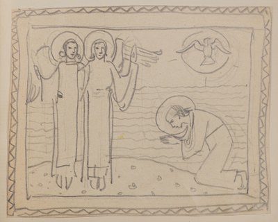 Untitled [Térdelő alak és két angyal] (ceruza) alkotó: John Duncan