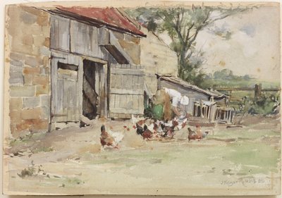 Feeding the Hens, 1909 (wc papíron) alkotó: John Edgar Mitchell