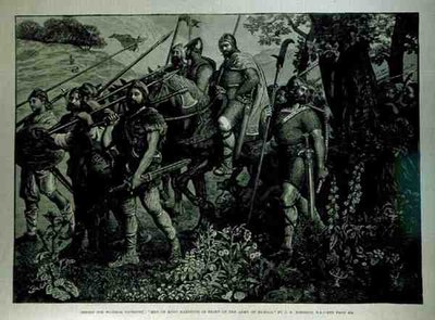 Windsor Tapestry tervezése: Kent férfiai menetelnek a Harold hadserege előtt, a The Illustrated London Newsból, 1882. április 29. alkotó: John Evan Hodgson