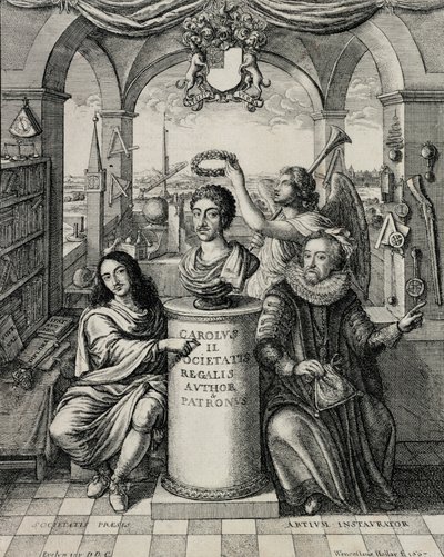 II. Károly (1630-85) a Királyi Társaság védnökeként, vésette: Hollar Vencel (1607-77) 1667 alkotó: John Evelyn