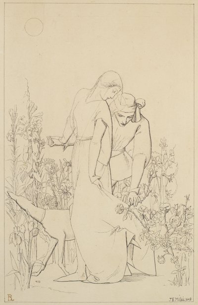 Szerelmesek egy rózsabokor mellett, 1848 alkotó: John Everett Millais