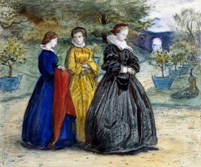 "Mary Queen of Scots" Stuart Mária királynő (1542-1587) vagy I. Mária skót királynő és kísérete. John Everett Millais (1829-1896) (preraffaelita) festménye. alkotó: John Everett Millais