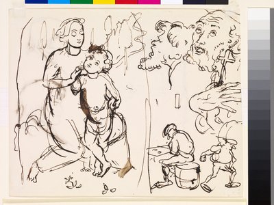 A posztraffaeleszk stílust karikírozó tanulmánylap, 1853 alkotó: John Everett Millais