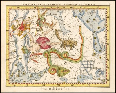 1776 - John Flamsteed - Cassiopee, Cehee, Le Renne, La Petite Ourse, Le Dragon (Cassiopea, Cepheus, Ursa Minor és Draco) alkotó: John Flamsteed