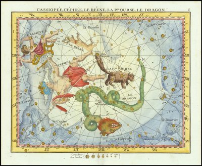 1776 - John Flamsteed - Cassiopee, Cehee, Le Renne, La Pt.Ourse, Le Dragon (Cassiopea, Cepheus, Ursa Minor  Draco) alkotó: John Flamsteed