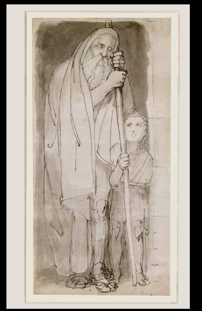 A vak Tiresziasz és egy fiú (toll és tus, ceruza és mosás, papírra) alkotó: John Flaxman