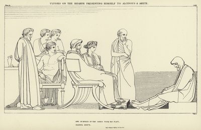 Odüsszeusz a tűzhelyen bemutatkozik Alkinoosznak és Arétának alkotó: John Flaxman