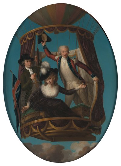 Vincenzo Lunardi kapitány George Biggin asszisztensével és Mrs. Letitia Anne Sage léggömbben alkotó: John Francis Rigaud