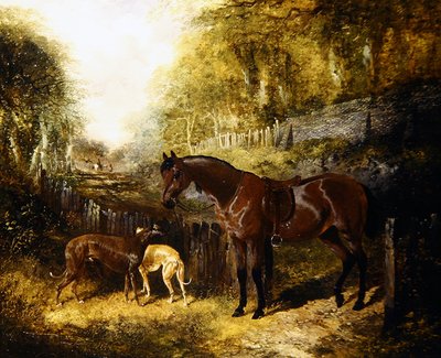 Póni és agár egy tájban (olaj, vászon) alkotó: John Frederick Herring Jnr