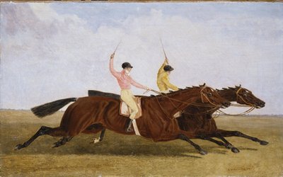 Szatirikus William Scott Up-tal Megverte a koronázást John Day Up-al – A St. Leger 1841 alkotó: John Frederick Herring Senior