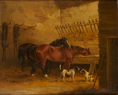 Lovak és kutyák istállóban (olaj, vászon) alkotó: John Frederick Jr. (attr.to) Herring