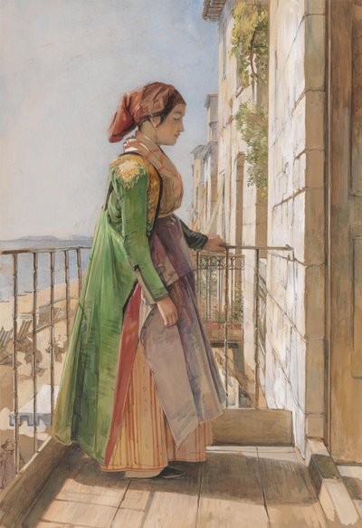 Egy görög lány egy erkélyen állva alkotó: John Frederick Lewis