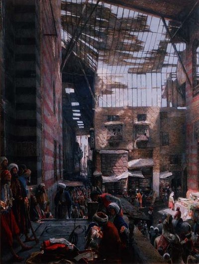 A Ghooreyah utca és mecset látképe, Kairó alkotó: John Frederick Lewis