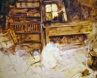 Terrier egy felvidéki nyaralóban (ceruza és akvarell papíron) alkotó: John Frederick Lewis