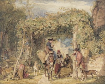 Figurák és állatok a szőlőben, 1829 körül (akvarell, gouache és grafit papíron) alkotó: John Frederick Lewis