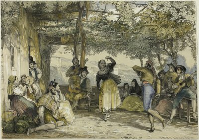 Spanyol parasztok táncolják a bolerót alkotó: John Frederick Lewis