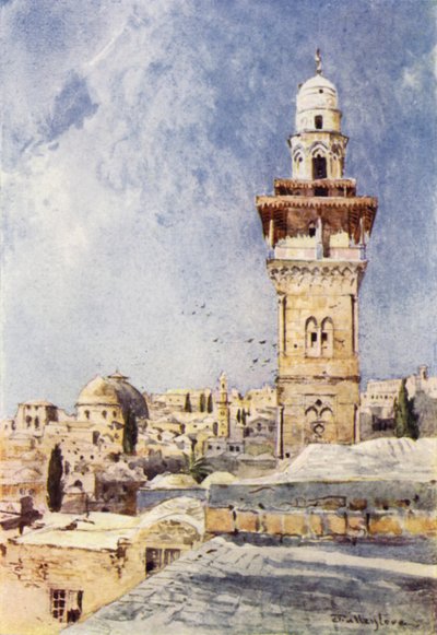 Minaret a templomterület északnyugati sarkában (színes litó) alkotó: John Fulleylove