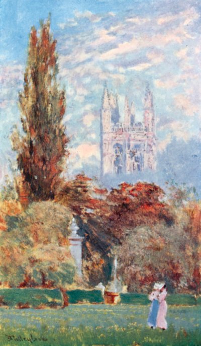 Magdalen torony és botanikus kert (színes litográfia) alkotó: John Fulleylove