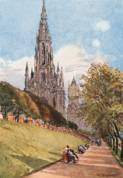 Sir Walter Scott emlékműve az East Princes Street Gardensből alkotó: John Fulleylove