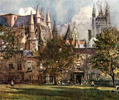 A déli kereszthajó és a káptalanház a dékáni udvar felől (színes litográfia) alkotó: John Fulleylove