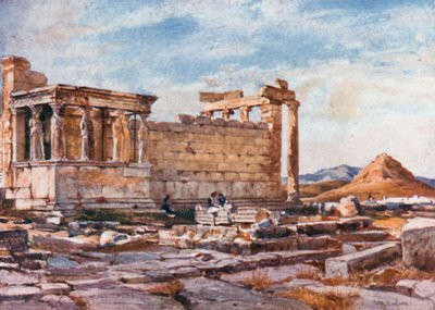 Az Erechtheum déli oldala, az Athena Polias korábbi templomának alapjaival alkotó: John Fulleylove