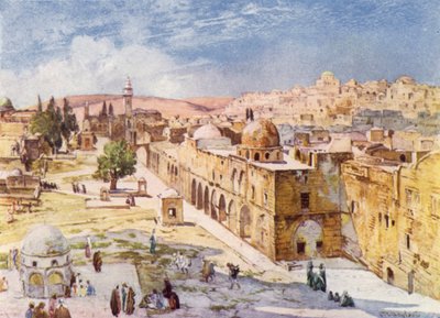 A templomterület nyugati oldala, a laktanyától az Antónia-torony helyéhez közel (színes litho) alkotó: John Fulleylove