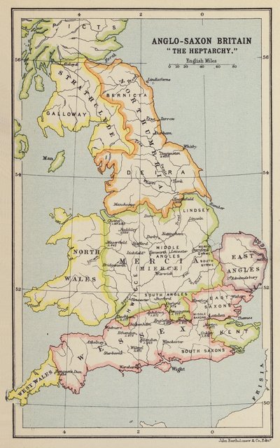Angolszász Britannia, "A Heptarchia" (litográfia) alkotó: John George Bartholomew