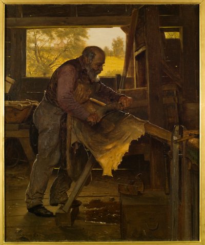 Szarvasbőr előkészítése, 1904 alkotó: John George Brown