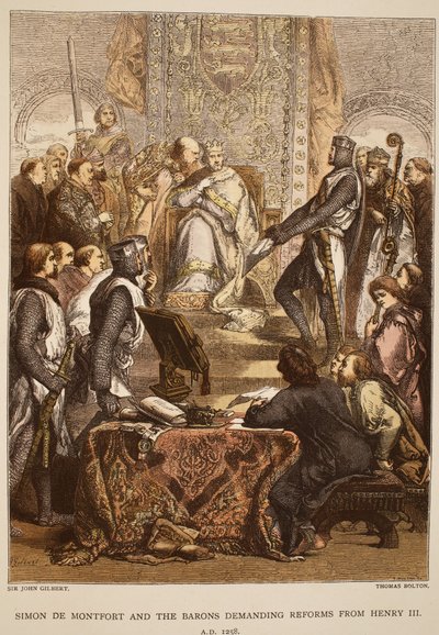 Simon de Montfort és a bárók reformokat követelnek III. Henriktől, 1258, Thomas Bolton metszet alkotó: John Gilbert