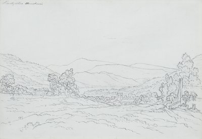 Llantysilio Mountain, Wales (ceruza, toll és tinta papíron) alkotó: John Glover