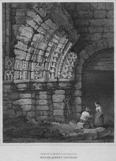 A Kelso Abbey Church nyugati bejáratának maradványai, 1814 alkotó: John Greig