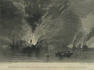 A lázadók támadása fegyveres csónakjaink ellen Galveston kikötőjében, 1863 körül alkotó: John Hamilton