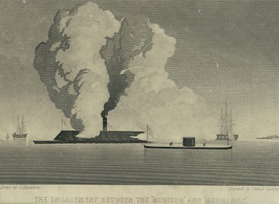 Az Eljegyzés a Monitor és a Merrimac között, 1863 körül alkotó: John Hamilton
