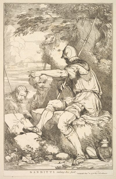 Banditti átveszi posztját a Sir Joshua Reynolnak dedikált tizenöt rézkarcról..., 1778. december 8. alkotó: John Hamilton Mortimer