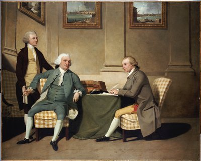 Csoportportré Bonfoy őrmesterről, fiáról és John Clementsonról, szen. alkotó: John Hamilton Mortimer
