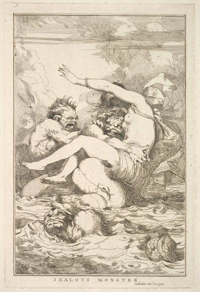 Féltékeny szörny Sir Joshua Reynoldsnak dedikált tizenöt rézkarcból, 1778. december 8. alkotó: John Hamilton Mortimer