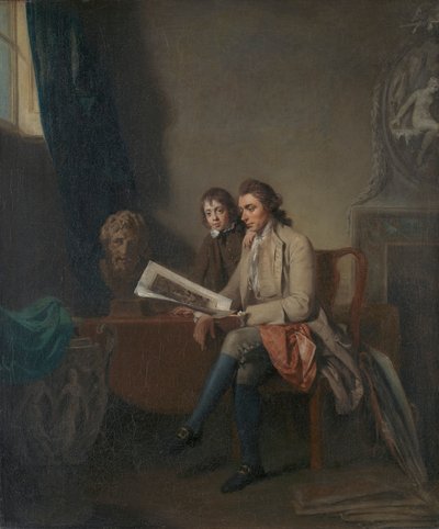 Egy férfi és egy fiú portréja nézi a nyomatokat alkotó: John Hamilton Mortimer