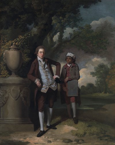 Portré egy férfiról és egy portfóliót hordozó kísérőről alkotó: John Hamilton Mortimer