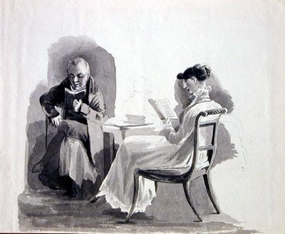 Olvasás (toll és tinta papírra) alkotó: John Harden