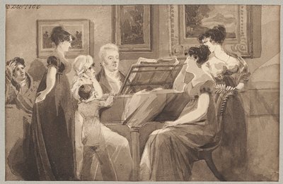 Ének egy zongora körül, 1806 (wc papíron) alkotó: John Harden