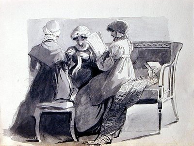 Három nő a kanapén (toll és tinta mosás papíron) alkotó: John Harden