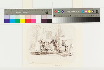 Két úriember a tűz mellett iszik (toll és tinta papíron) alkotó: John Harden