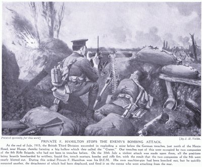 F Hamilton közlegény DCM-et adományozott az ellenség bombázásának leállításával 1915 júliusában Hooge-nál alkotó: John Harris Valda
