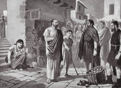 Római gyarmatosítók kereskednek az őslakos dákokkal (litho) alkotó: John Harris Valda